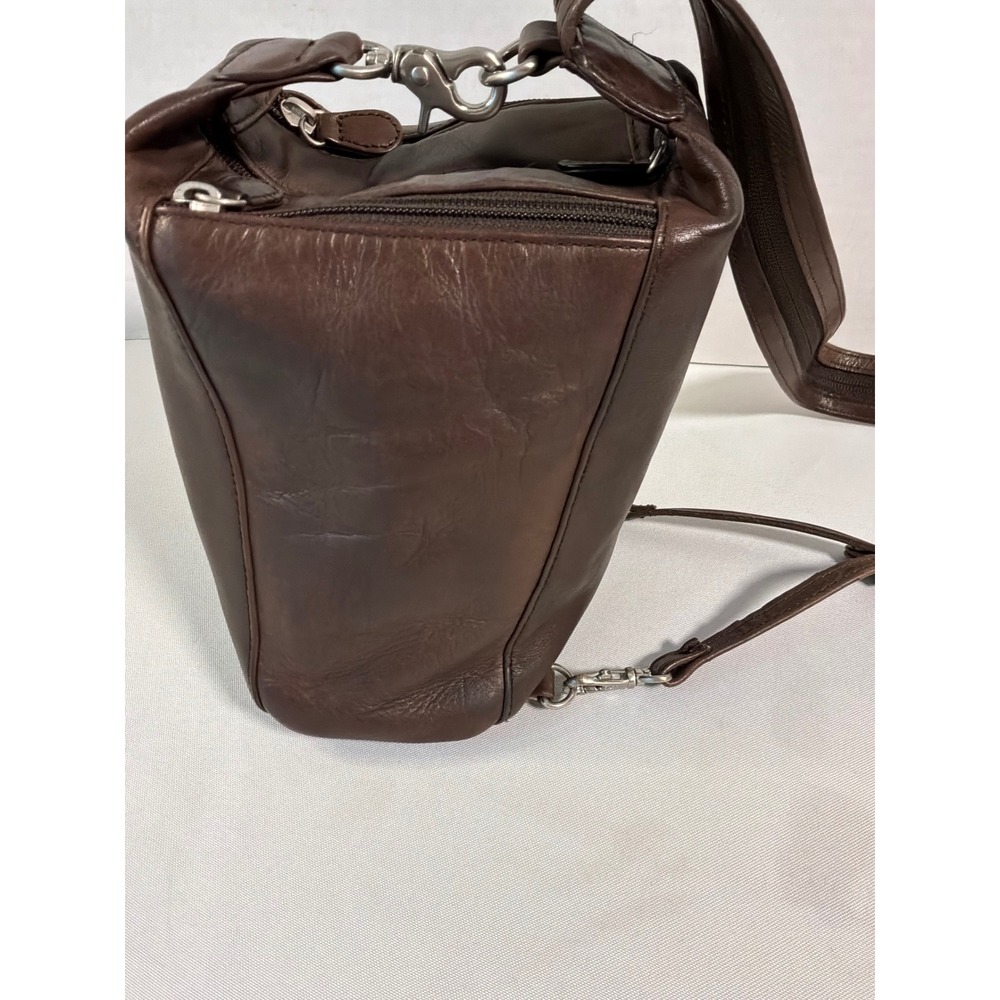 Madison & Max Sling Backpack OS Brown Leather Convertible Zipper Strap Bag
